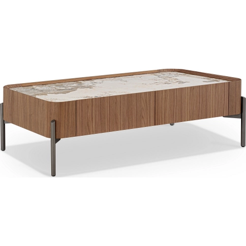 Horizon Coffee Table in Pandora Ceramic, Walnut Veneer & Grey Metal